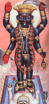 Goddess Kali is the primary diety worshipped by Tantriks, here the Goddess is depicted in her Aadaa incarnation.